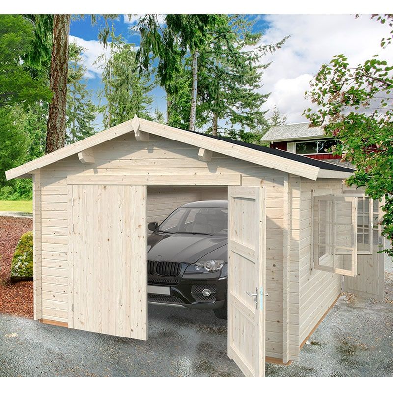 Palmako Roger 3.6m x Shedstore Cabin 5.5m | Single Log Double (44mm) - Garage Doors