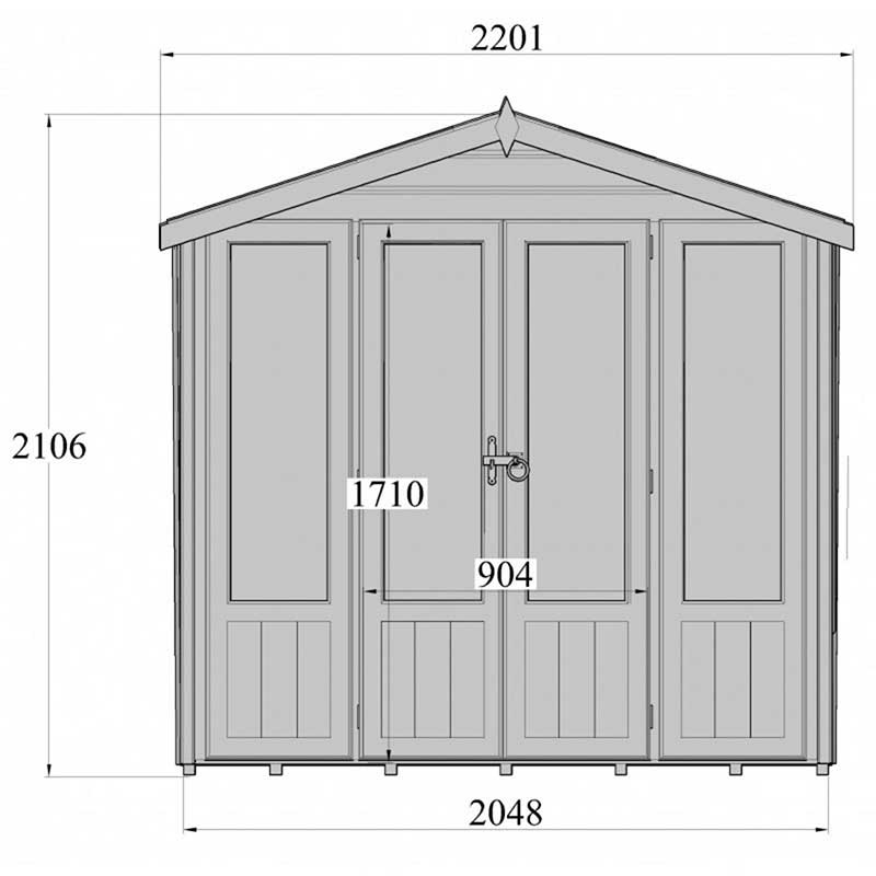 7'3x7'11 Shire Parham Traditional Wooden Summer House Technical Drawing