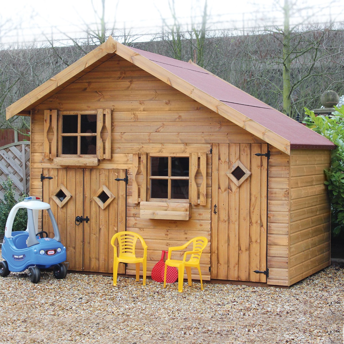 wooden playhouse with ladder